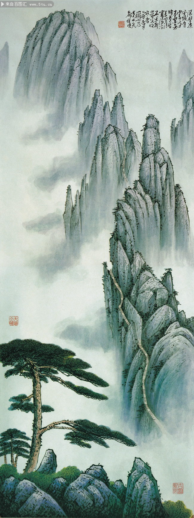 石舟 高山峻岭 山水画-高清图片-百图汇设计素材