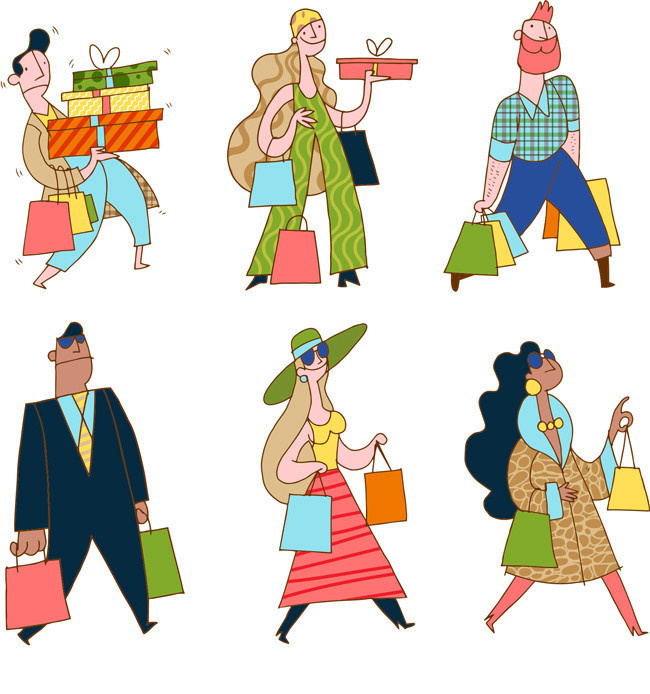 时尚购物人物插画-矢量素材-百图汇设计素材