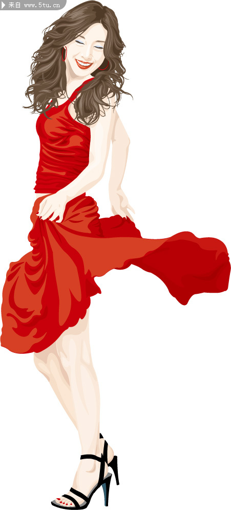舞动的女郎 美丽女性插画-矢量素材-百图汇设计素材