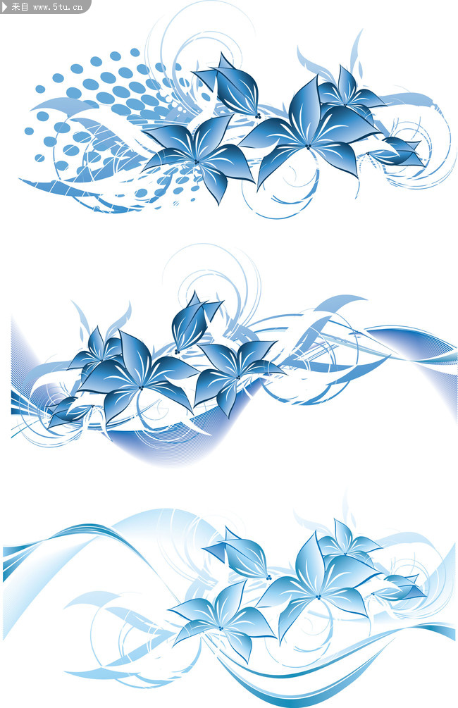 图片素材内容:  蓝色花纹图案背景矢量图,蓝色花卉,花朵纹样,淡雅