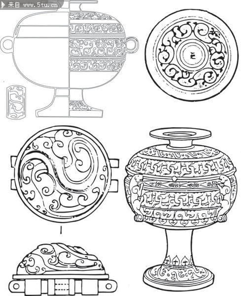 古典青铜器纹样图案矢量素材