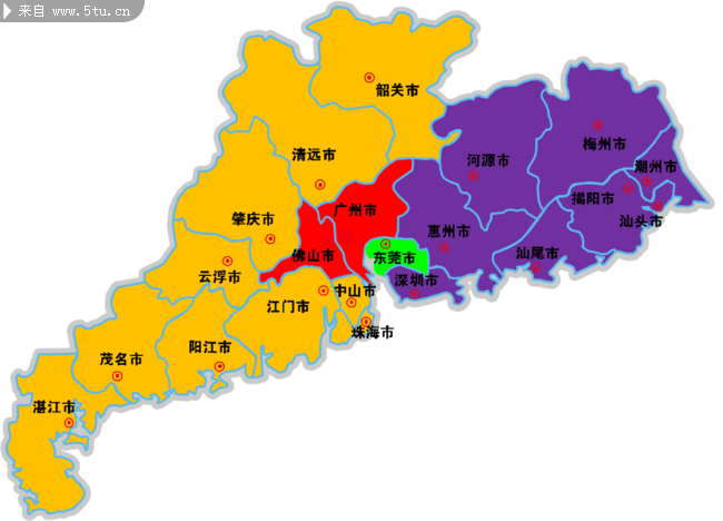 广东省地图ppt模板