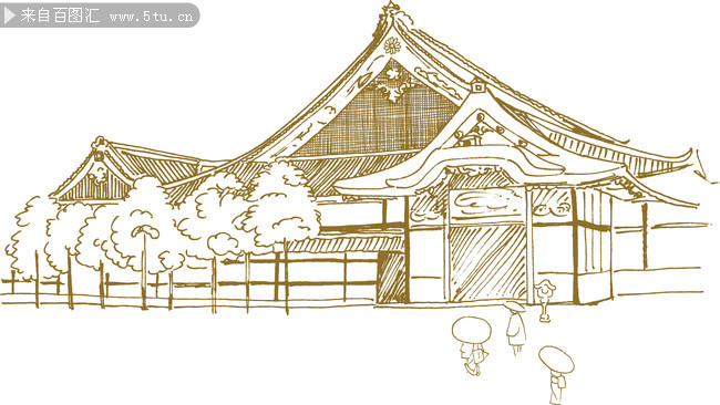 日本手绘素描建筑素材