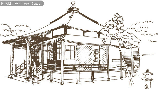 日本手绘素描建筑素材